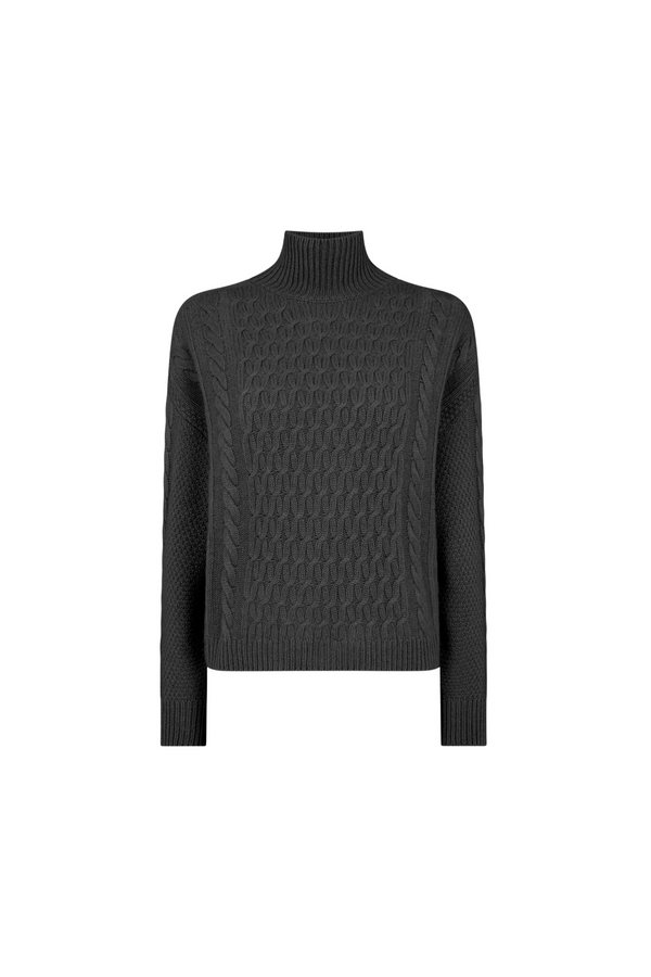 Black Cashmere Cable Rollneck Sweater