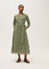 Olive Printed Cotton Voile Dress