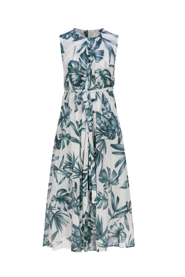 Teal Palm Voile Maxi Dress
