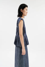 Chambray Pleated Sleeveless Top