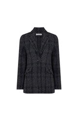 Navy Check Stitch Long Blazer