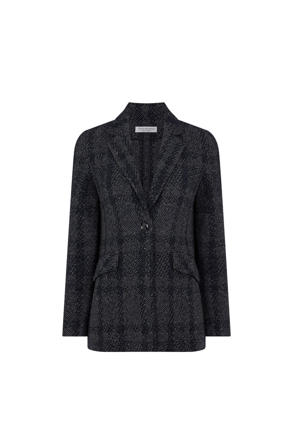 Navy Check Stitch Long Blazer