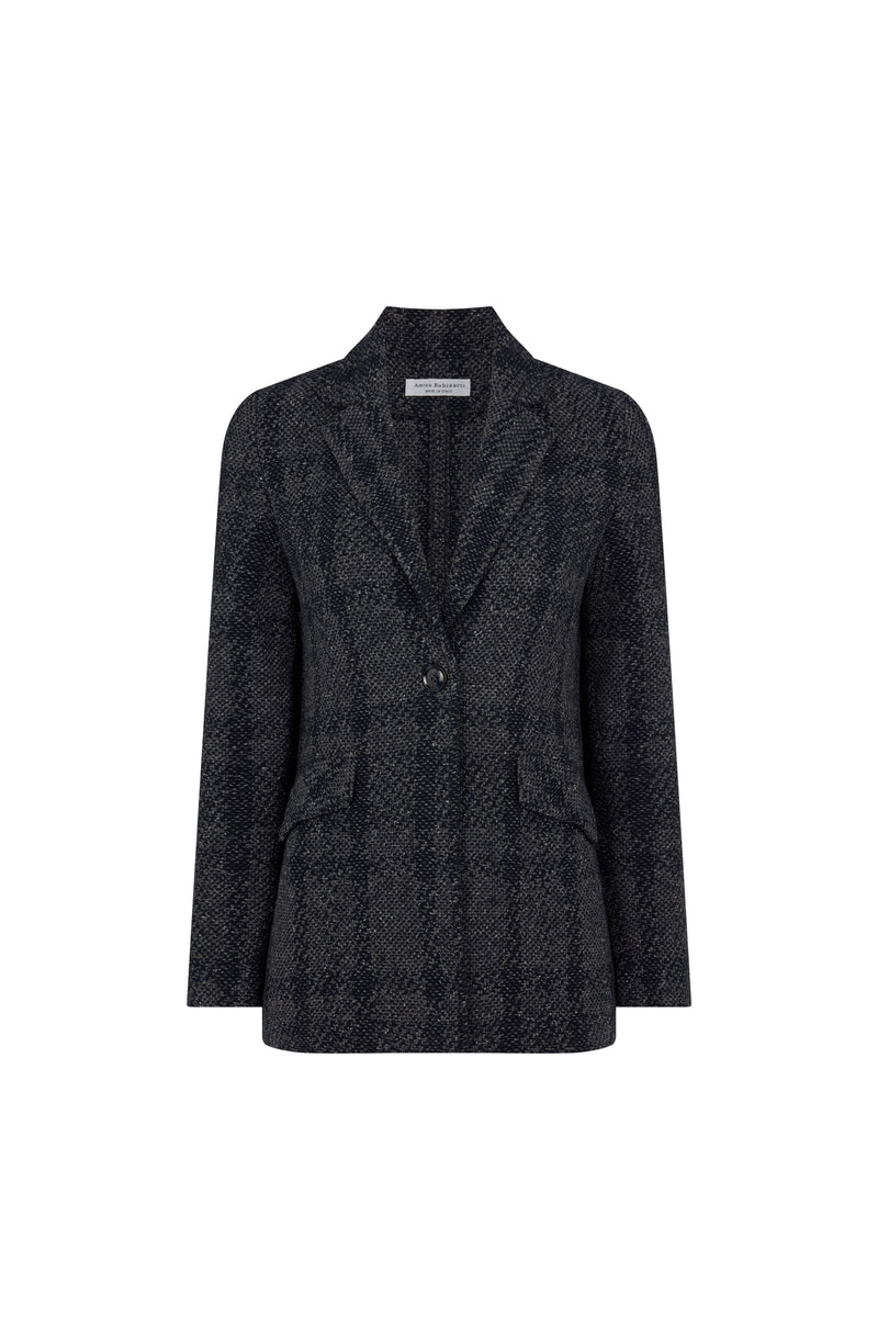 Navy Check Stitch Long Blazer