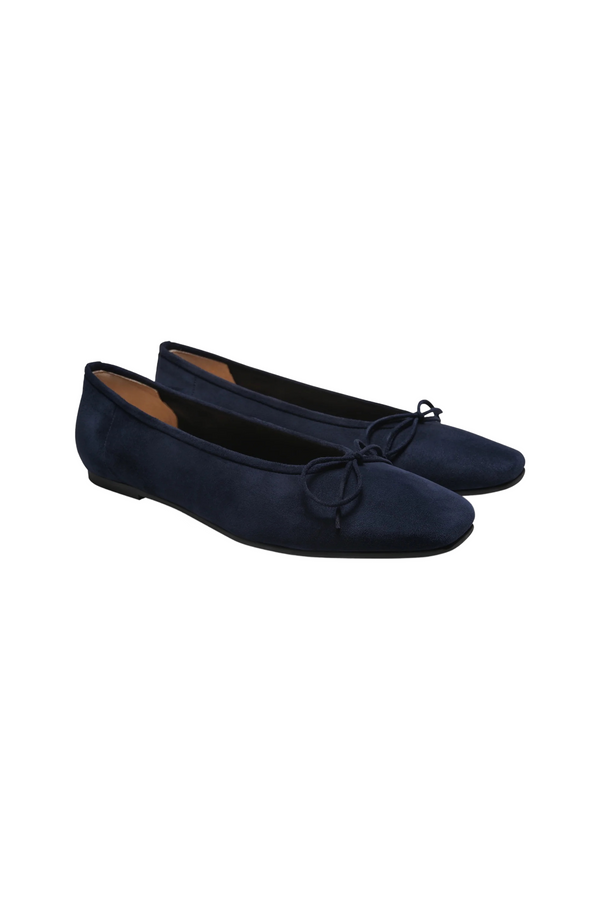 Navy Suede Square Toe Ballerina Pump