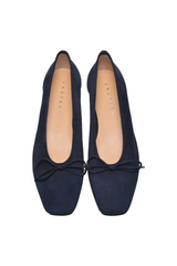 Navy Suede Square Toe Ballerina Pump