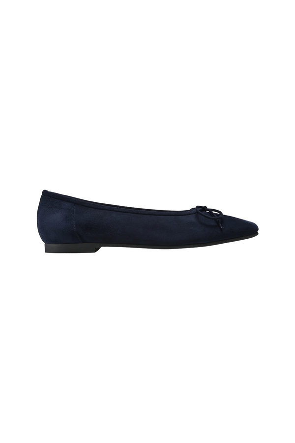 Navy Suede Square Toe Ballerina Pump