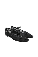 Black Mesh Mary Jane Flat Shoes
