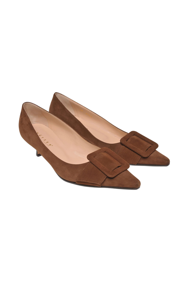 Taupe Suede Kitten Heel Shoe