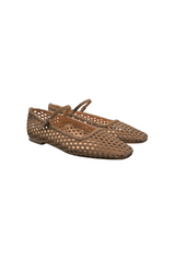 Taupe Mesh Mary Jane Flat Shoes