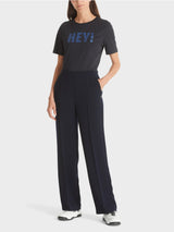 Navy Wide Leg Crepe Trousers