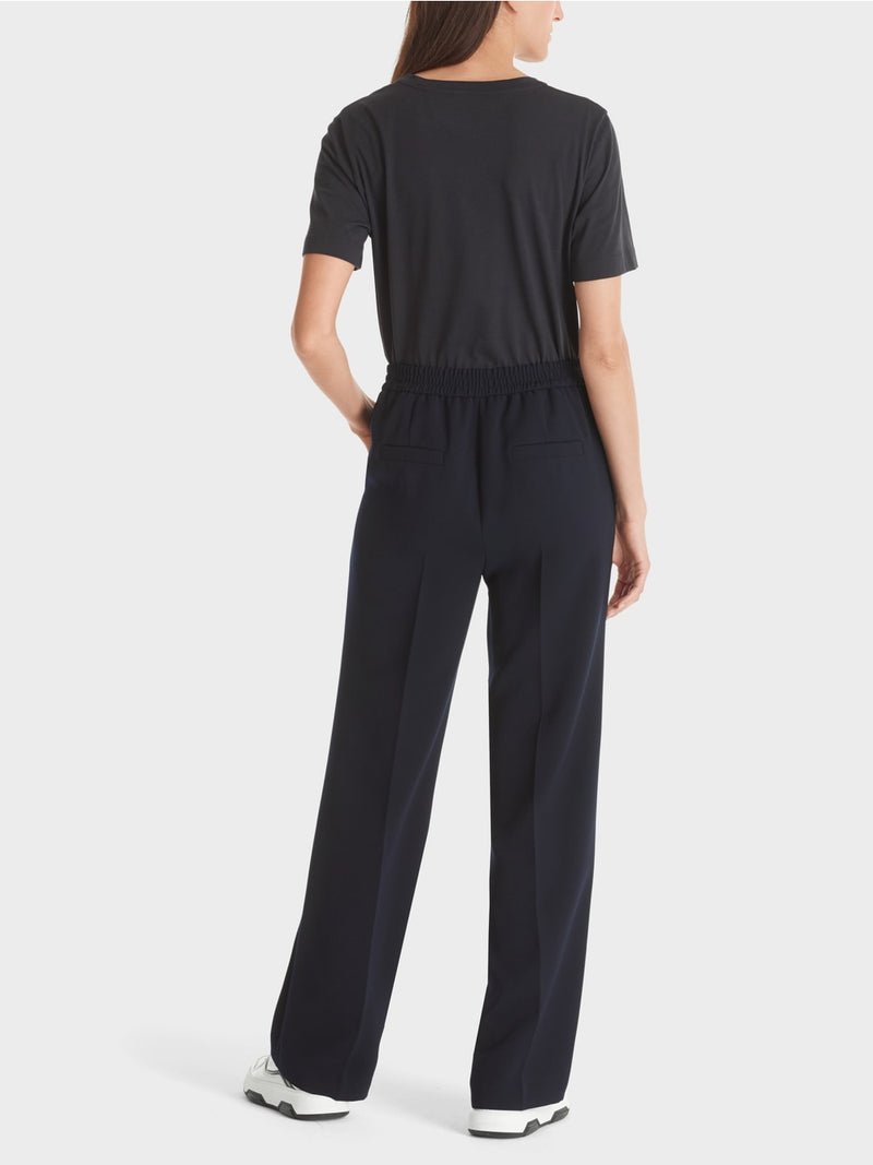 Navy Wide Leg Crepe Trousers