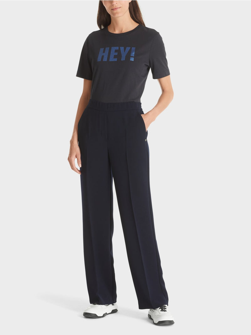 Navy Wide Leg Crepe Trousers