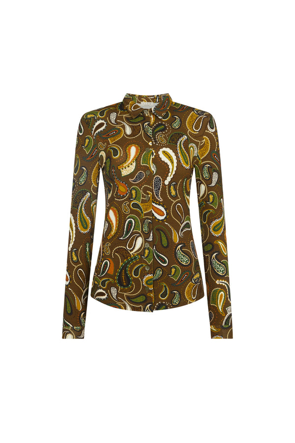Olive Paisley Fitted Shirt