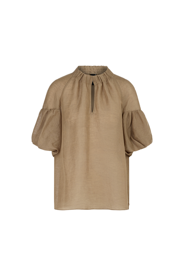 Sand Linen Balloon Sleeve Blouse