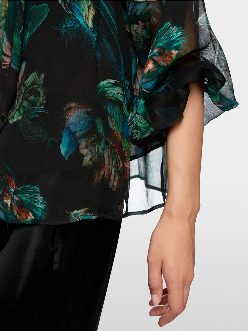 Feather Print Chiffon Blouse