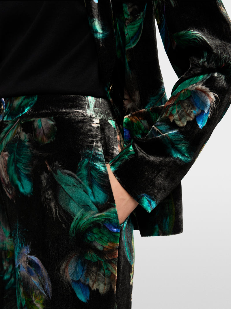 Feather Print Velvet Trousers