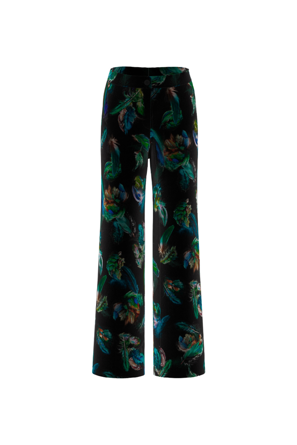 Feather Print Velvet Trousers