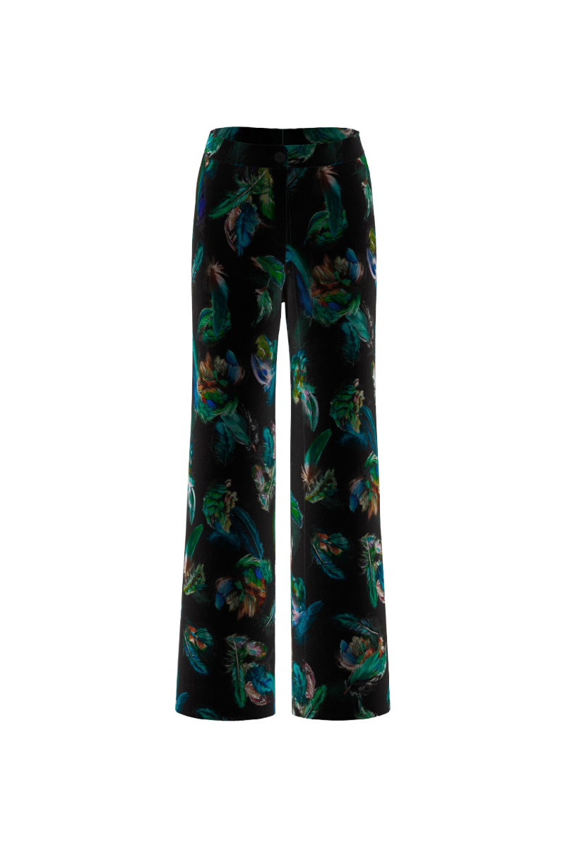 Feather Print Velvet Trousers