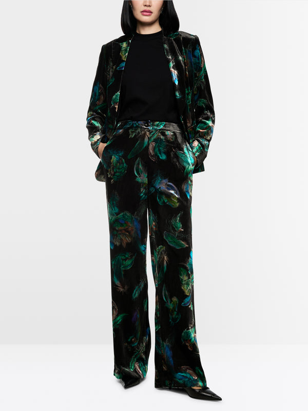 Feather Print Velvet Trousers