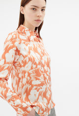 Orange Printed Silk Twill Blouse