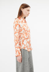 Orange Printed Silk Twill Blouse