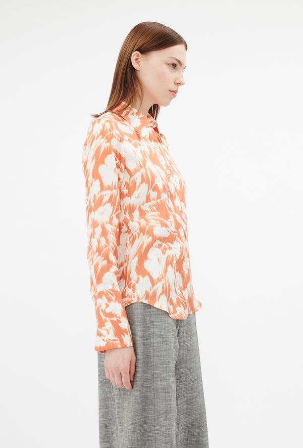 Orange Printed Silk Twill Blouse