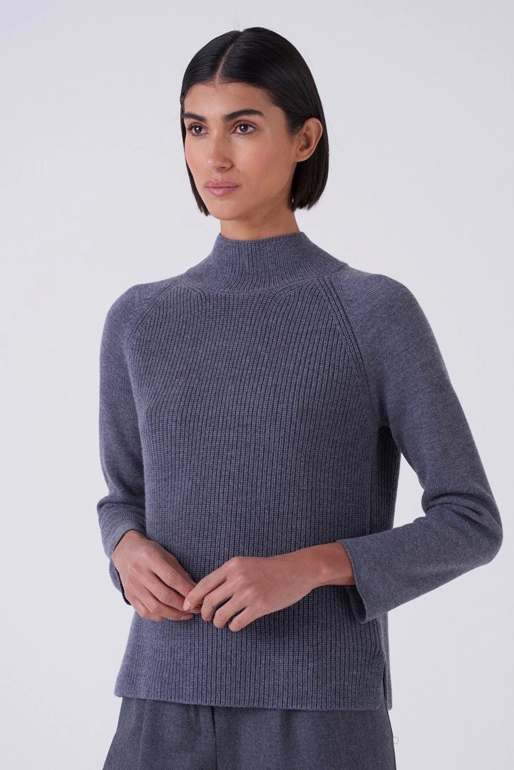 Grey Ribbed High Neck Sweater