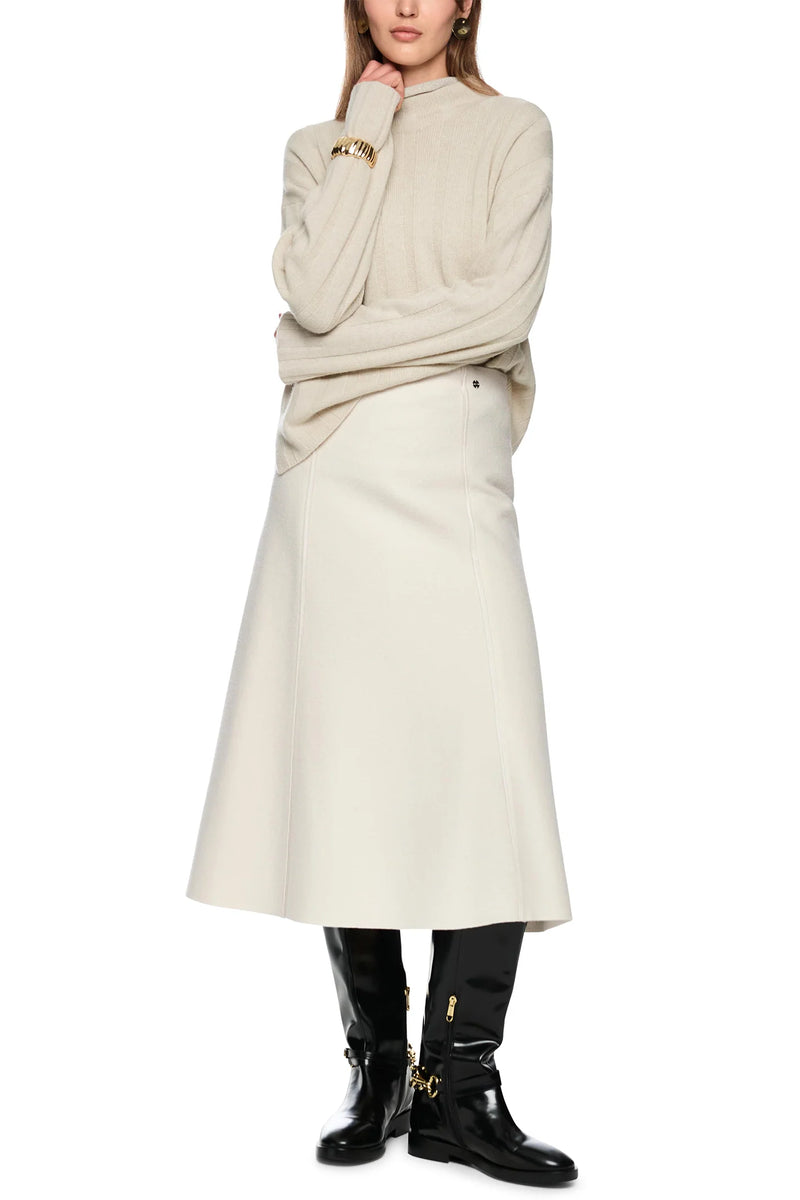 Winter White Boiled Wool Long Skirt