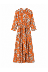 Orange Floral Cotton Voile Dress