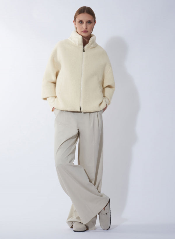 Cream Boucle Knit Short Coat