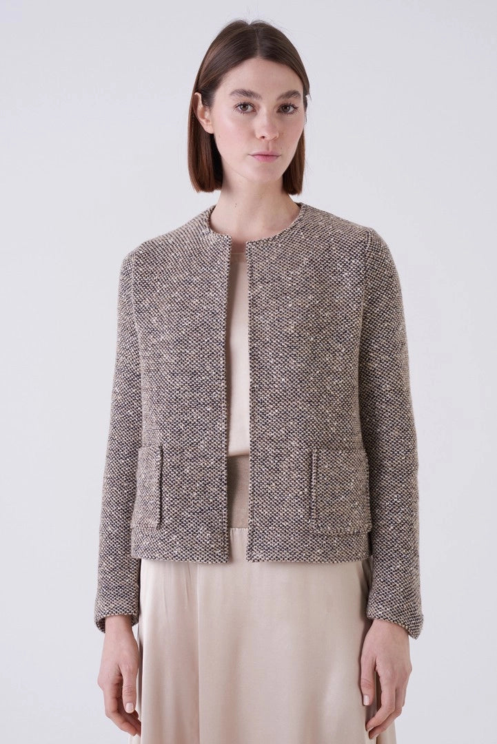 Nocciola Textured Knitted Jacket