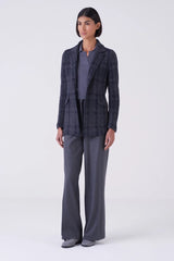 Navy Check Stitch Long Blazer
