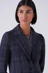 Navy Check Stitch Long Blazer