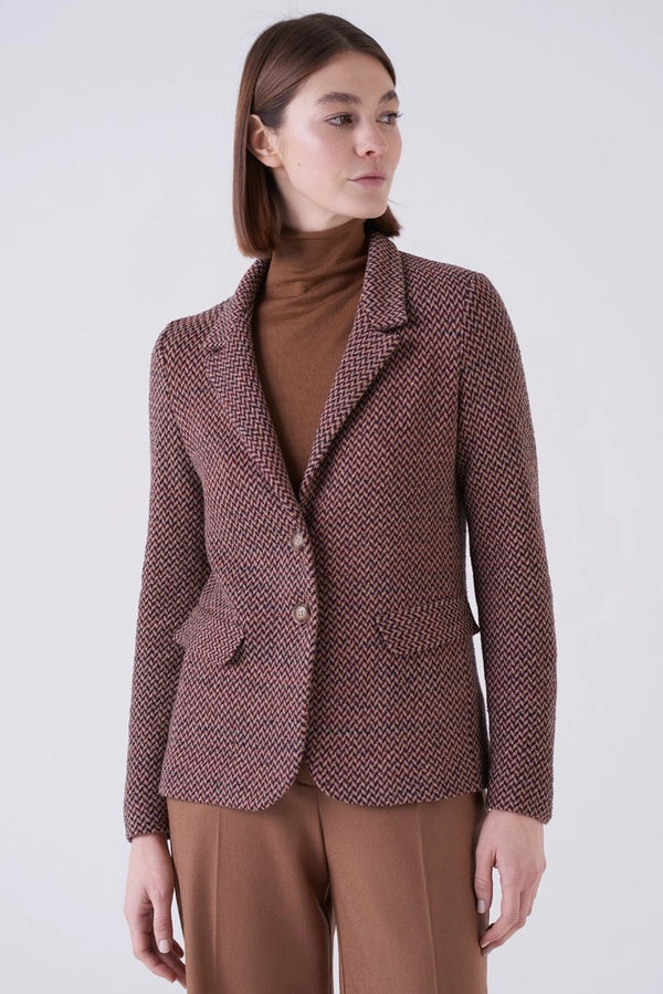 Camel Herringbone Stitched Blazer