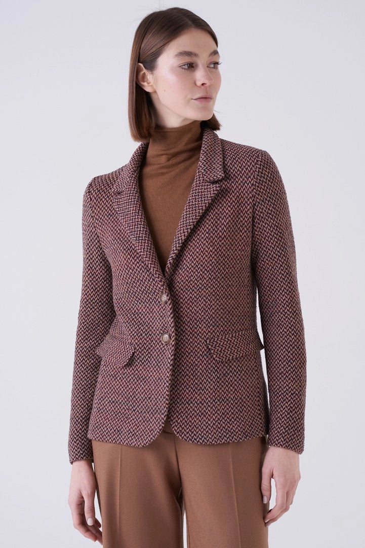 Camel Herringbone Stitched Blazer