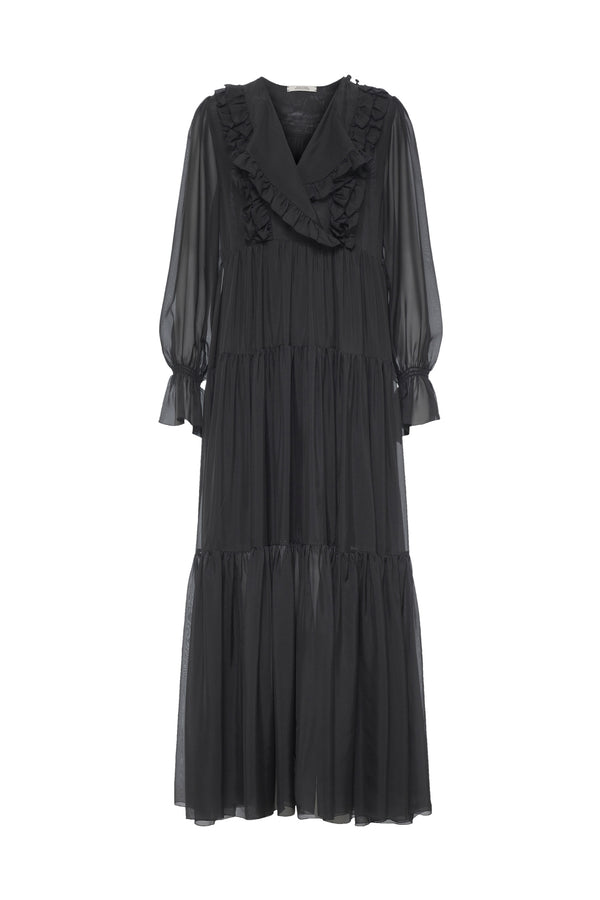 Black Silk Flounce Dress