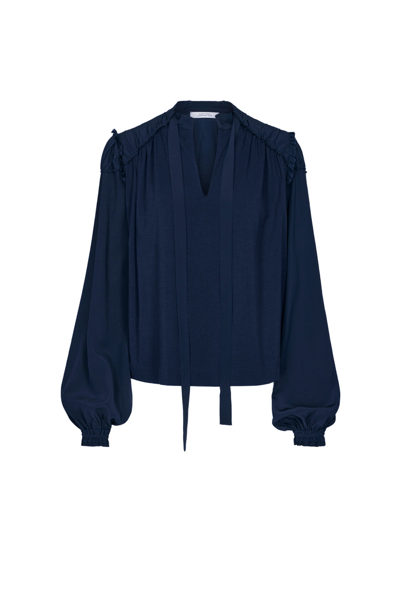 Navy Bell Sleeve Blouse