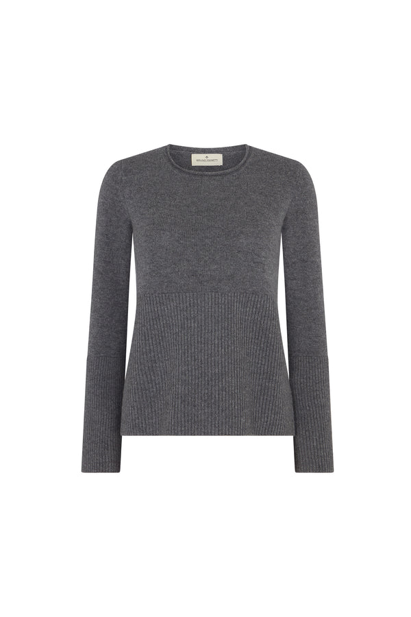 Grey Melange Ribbed Sweater