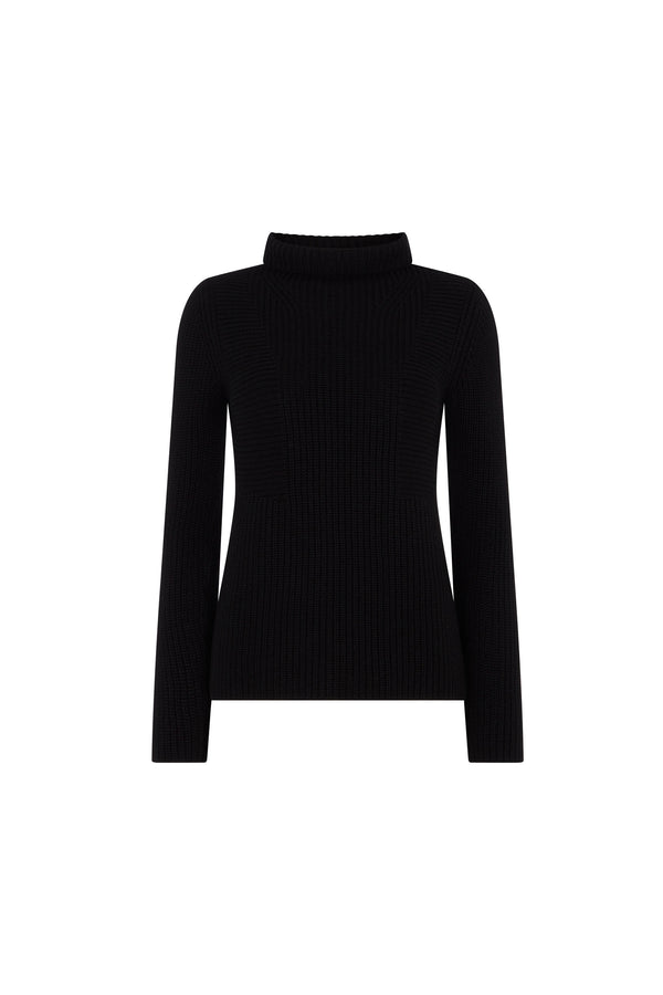 Black Ribbed Funnel Neck Sweater