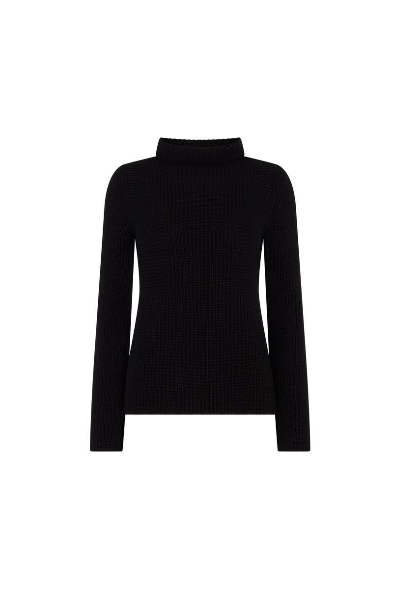 Black Ribbed Funnel Neck Sweater