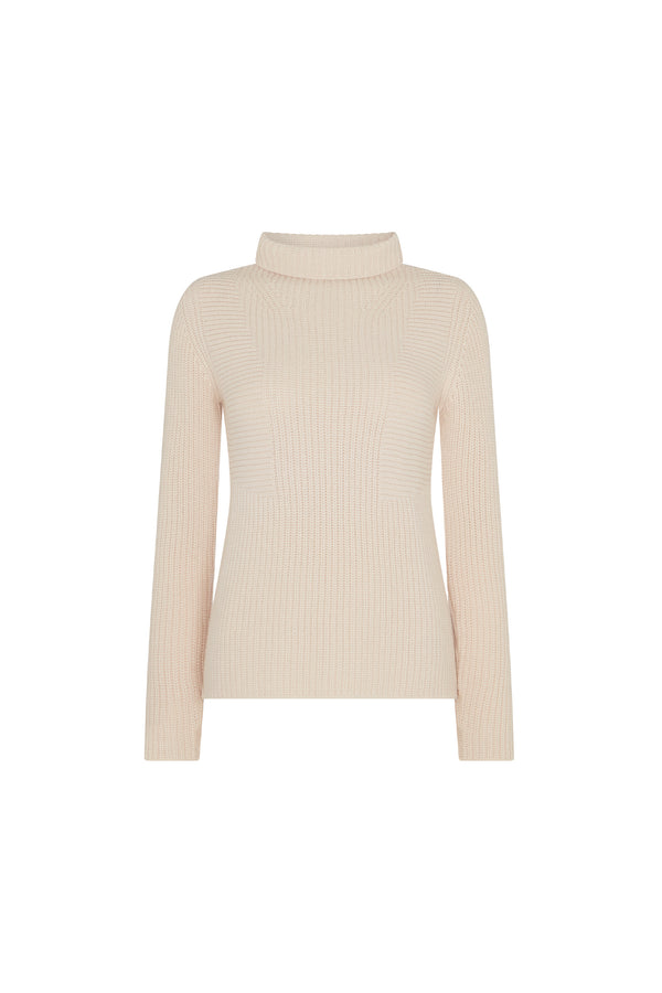 Chalk Ribbed Funnel Neck Sweater