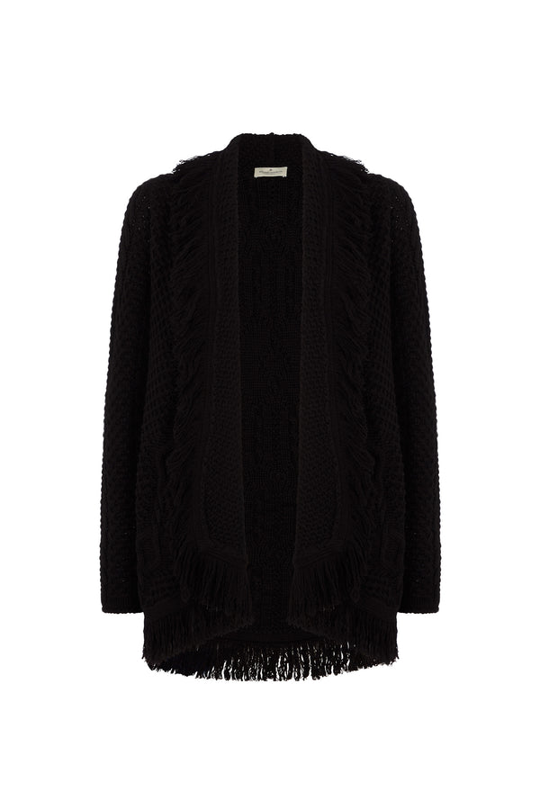Black Cashmere Fringed Cardigan