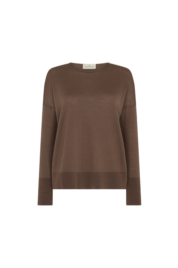 Chocolate Merino Crew Neck Sweater