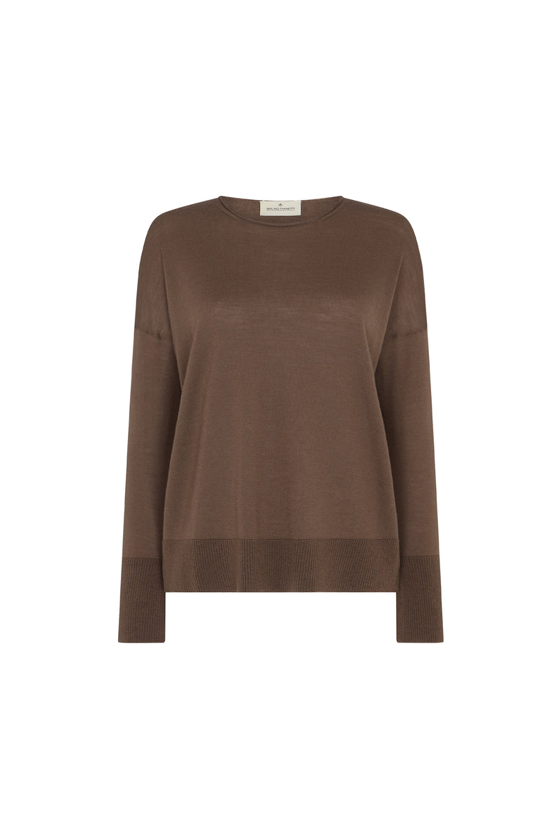 Chocolate Merino Crew Neck Sweater
