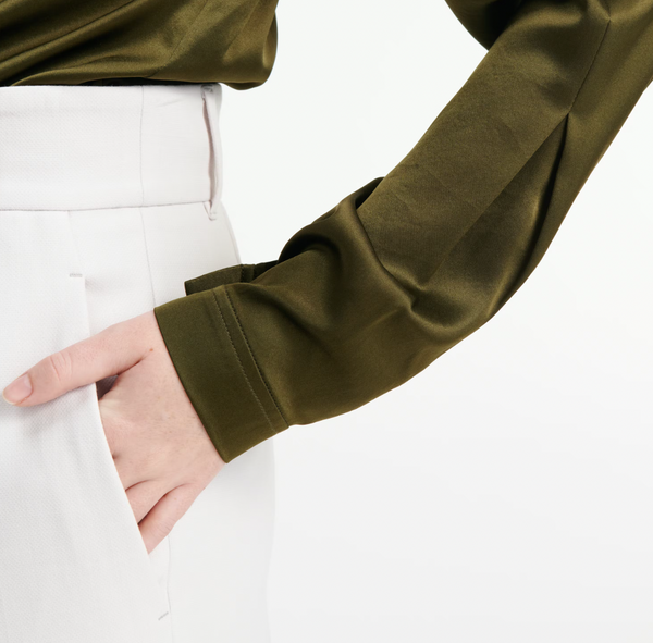 Olive Silk Wide Sleeve Blouse